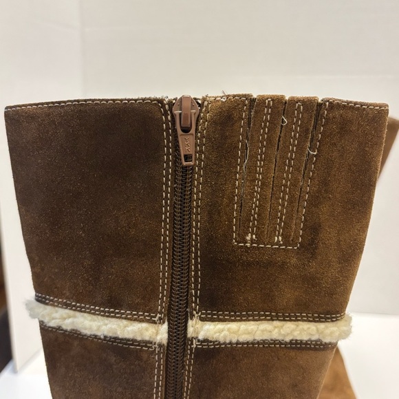 Vintage BASS Shearling Boots Leather Upper Womens 7M Brown Round Toe Block Heel - Picture 14 of 17